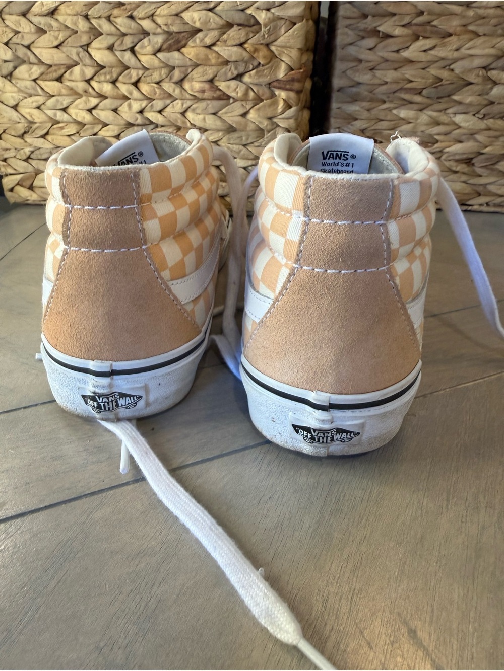 Vans Checkerboard High-Top Sneakers in Beige and White - Picture 4 of 8
